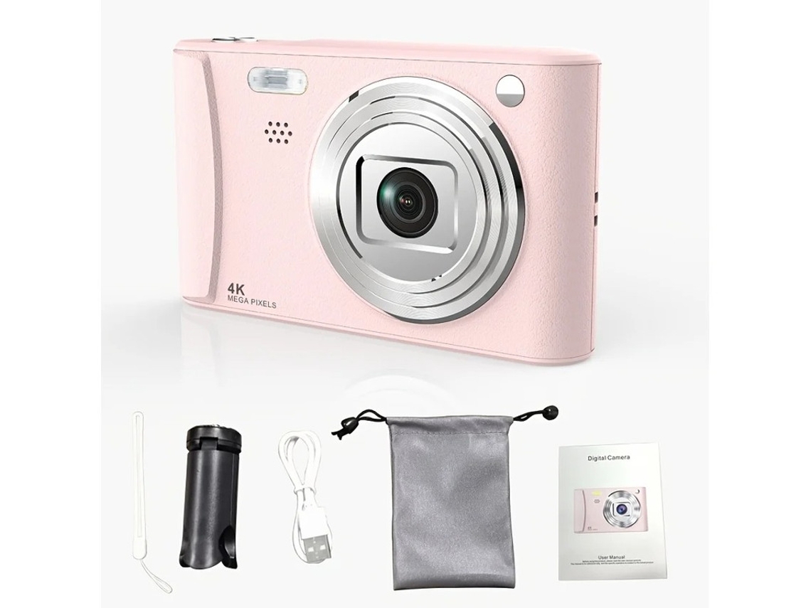 Câmera digital Yizhood 4K 1080P de ultra-alta definição, zoom de 8x, tela LCD de 2,8 polegadas, memória de 32 GB, rosa