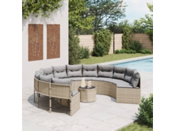 Sofá De Jardim Com Mesa E Almofadões Redondo Vime Pe Bege Dkd Home Decor