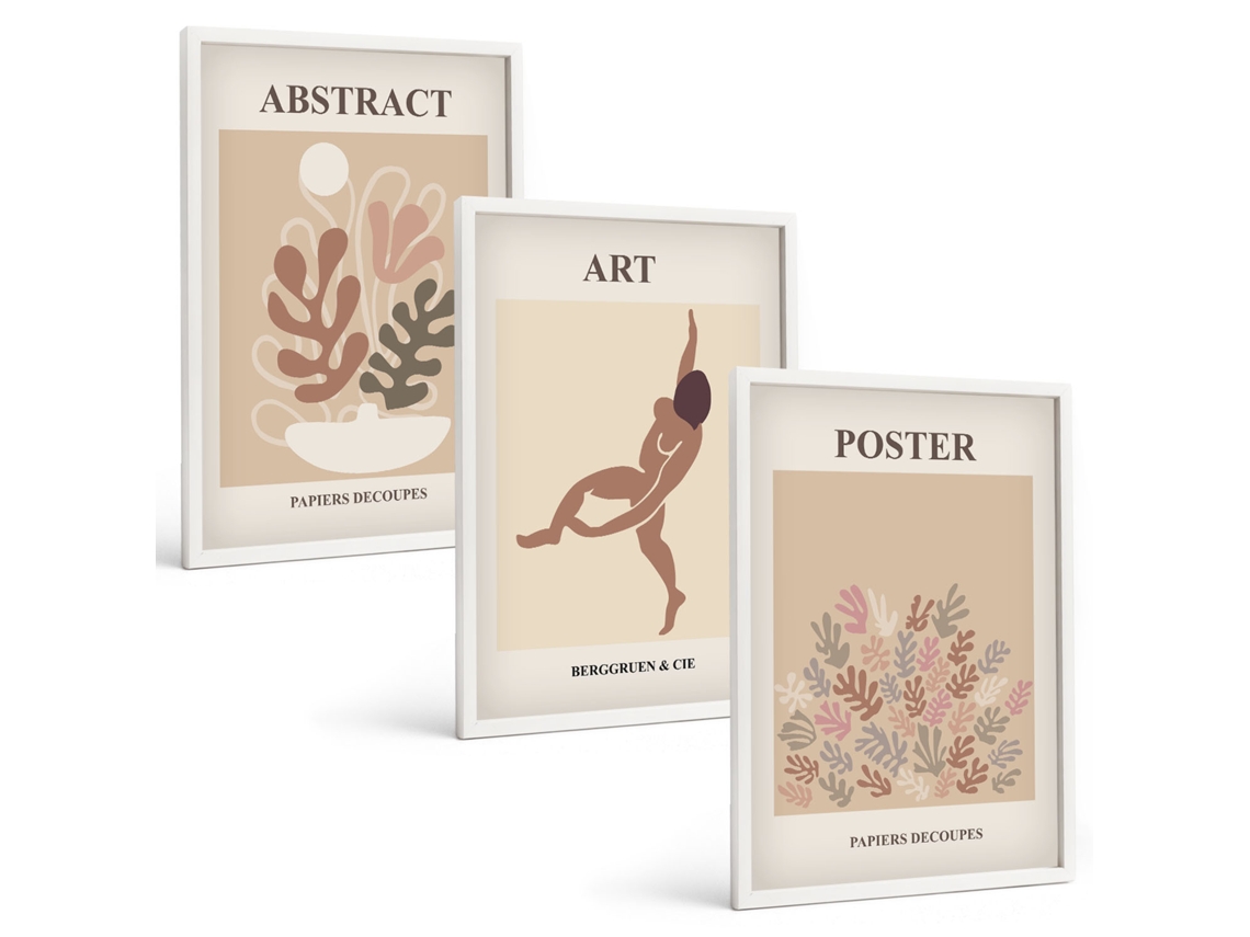 Composição De Quadros Na Parede Composições Elegantes De Matisse Moldura Branca Imagens Para Um Quarto Infantil Espelharte (3 Piezas De 40x60 Cm)