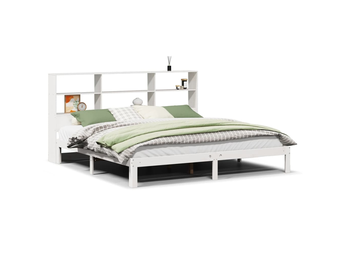 Cama com Estante Pinho Maciço Branco MAISON EXCLUSIVE (180x200 cm)