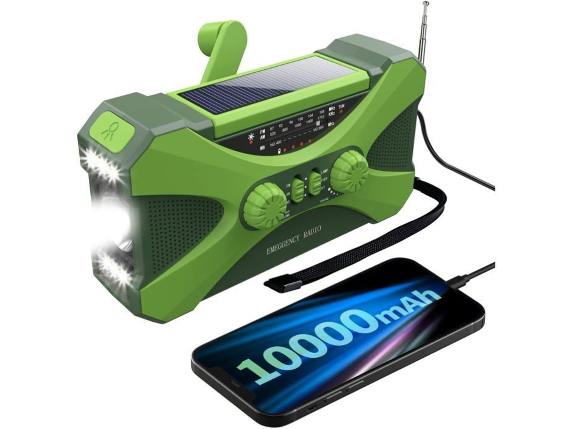 Rádio Portátil De Emergência - - 10000mah - Rádio Solar Com Manivela - Am / Fm / Noaa - Carregador De Telefone