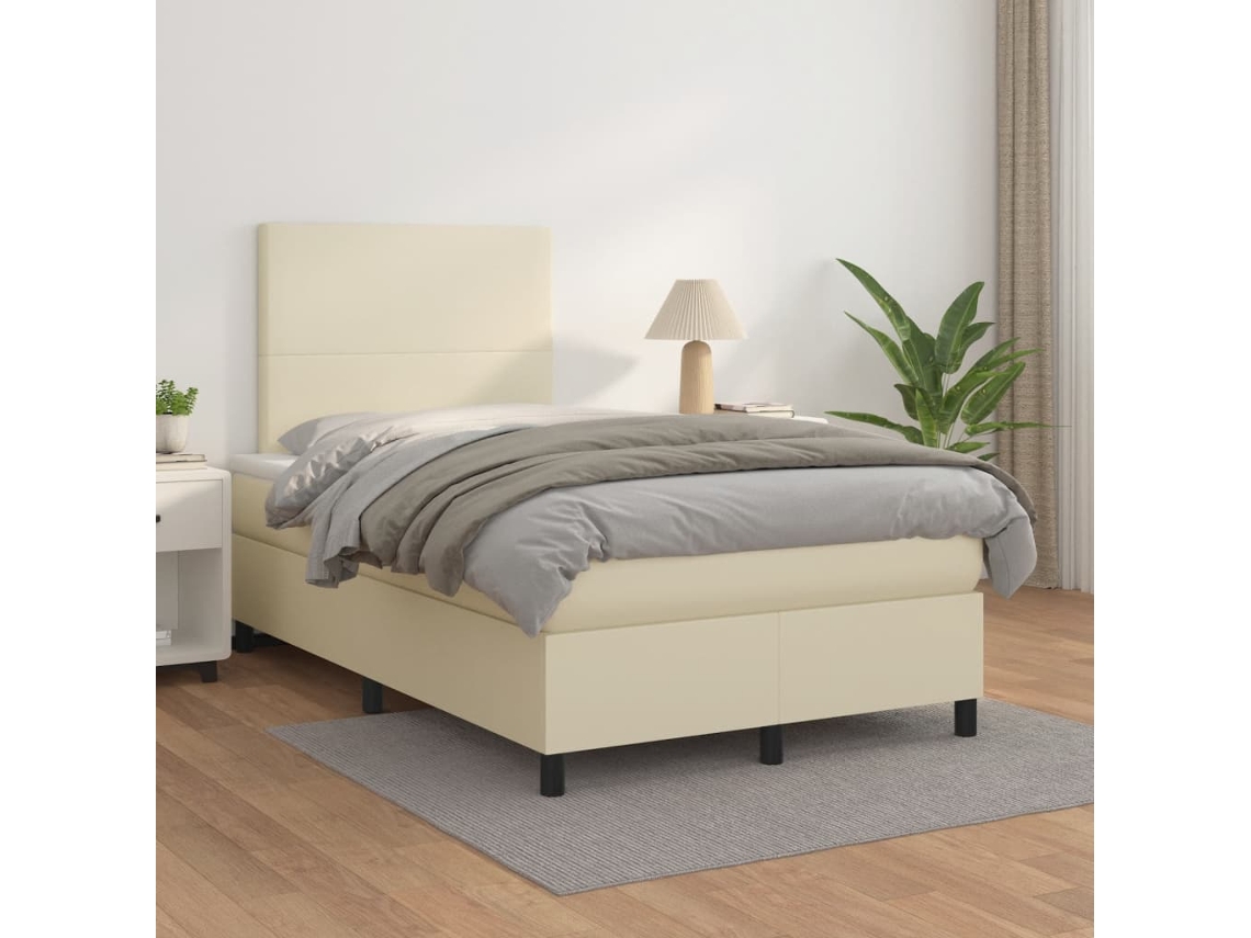 Vidaxl Cama Com Molas/colchão 120x200 Cm Couro Artificial Cor Creme