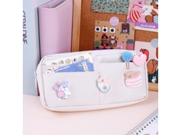 Estojo Kawaii Com 3 Pins Estético Papel Material Escolar Aquaforge (branco)