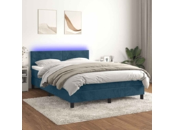 Vidaxl Cama Box Spring C/ Colchão/led 140x200 Cm Veludo Azul escuro