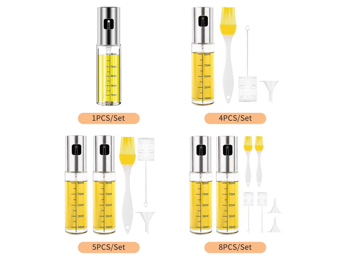 Spray De Óleo De Oliva 100ml Recargable Para Cozinha Bbq Salada Assado Grelha Com Enchuta E Pincel
