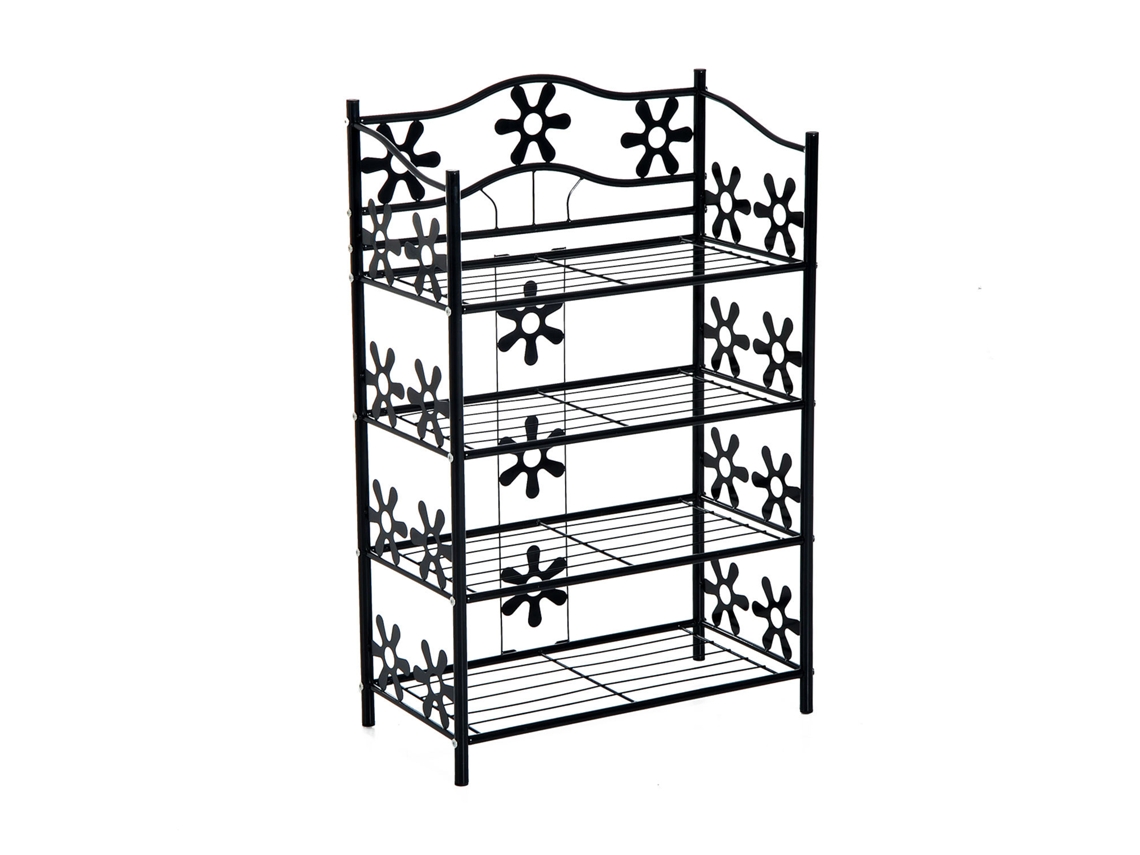 Sapateira. Suporte Para Plantas. Suporte Para Flores. Prateleira Independente. Suporte. 4 Níveis. Metal. 59,5 X 30 X 92 Cm. Preto