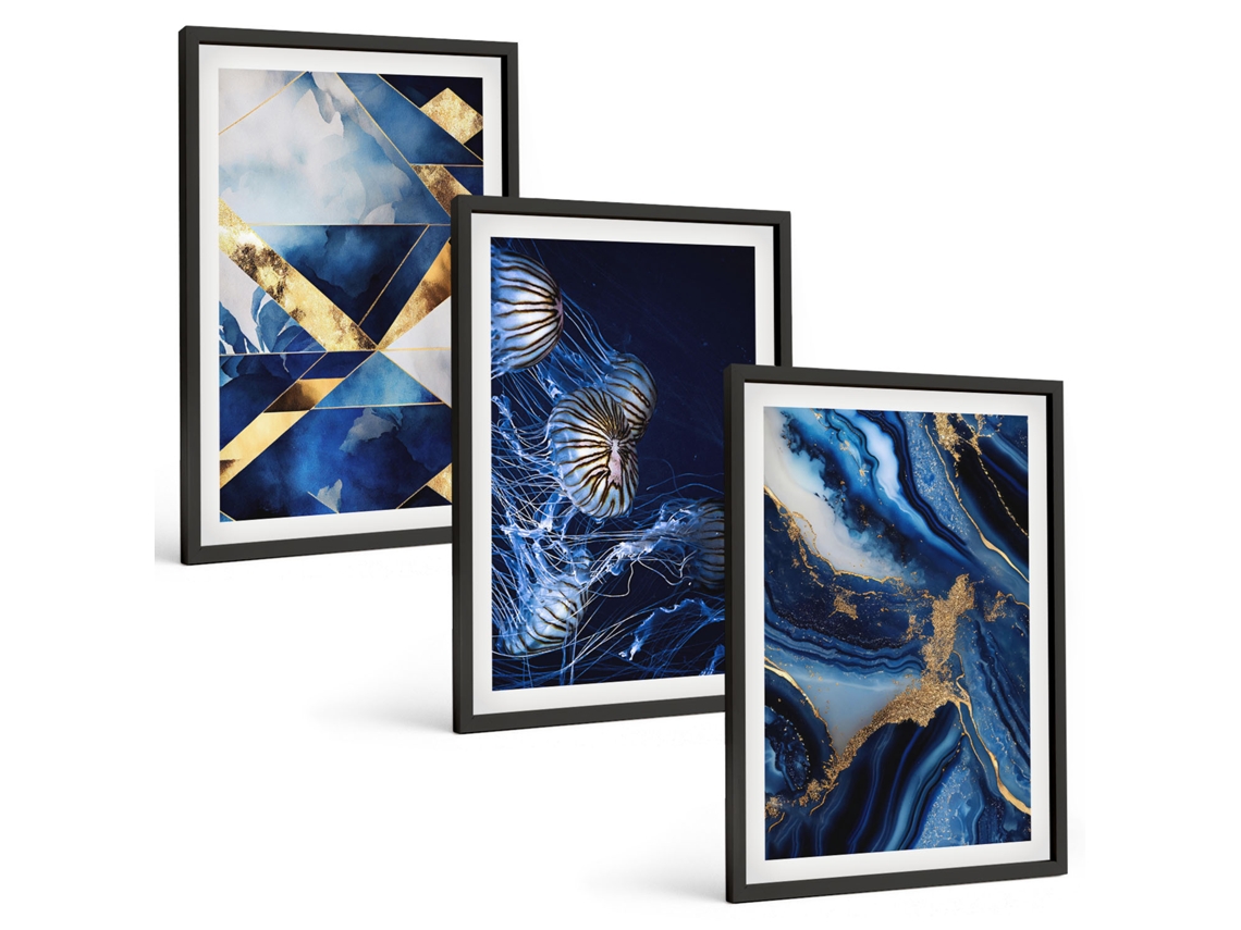 Galeria De Pinturas Murais Padrões Abstratos Elegantes Moldura Preta Imagens Para Um Quarto Infantil Espelharte (3 Piezas De 40x60 Cm)