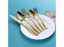Conjunto de Talheres de Aço Inoxidável , Faca, Garfo e Colher. MDUG (5 Peças, Dourado)