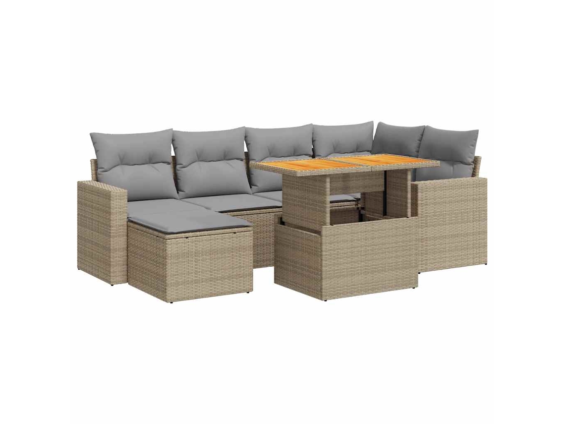 Conjunto de 7 sofás para jardim com almofadões Vime Pe Bege MAISON EXCLUSIVE (7 peças)