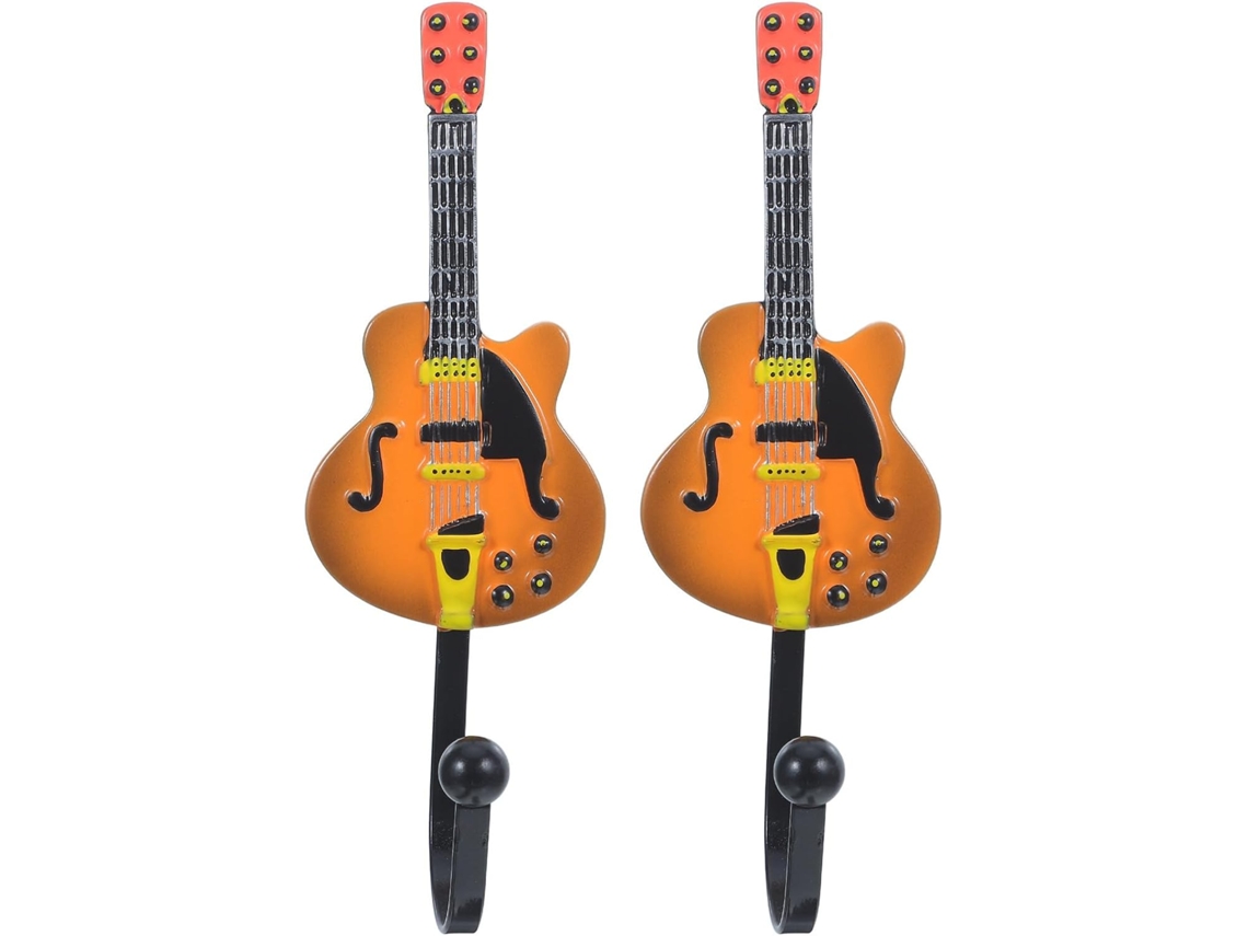 2 Ganchos De Parede Em Resina Amarela Estilo Vintage Formato Guitarra