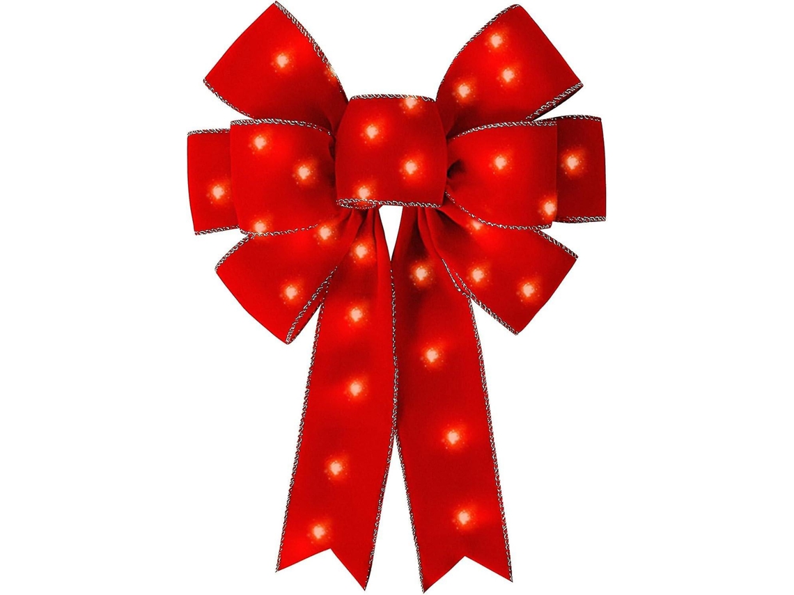 Rebe lazo Rojo de Terciopelo Con Borde Dorado Y Luces Led para Decoración Navideña Exterior e Interior Árboles Guirnaldas Led