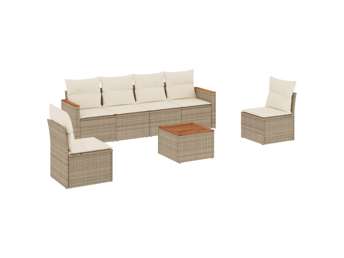 Conjunto de 7 Sofás para Jardim com Almofadões Vime Pe Bege MAISON EXCLUSIVE (7 pcs)