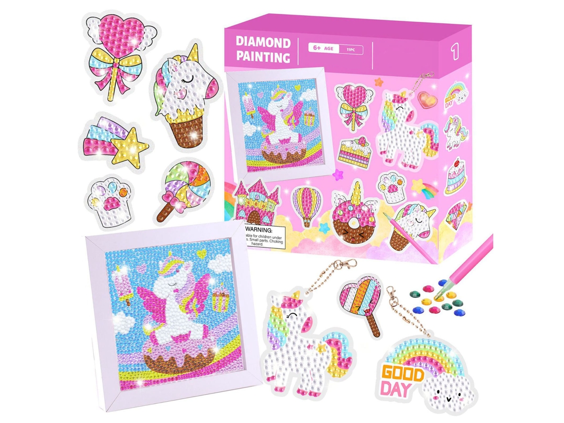 Kit de pintura com strass 5D para crianças, com chaveiro e moldura, faça você mesmo com diversos padrões.