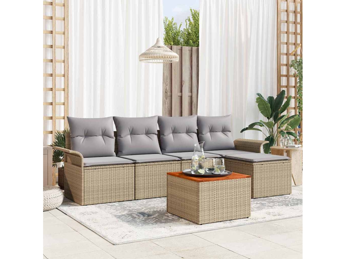 Vidaxl Conjunto De Sofá De Jardim 6 Unid. Bege Vime Pe