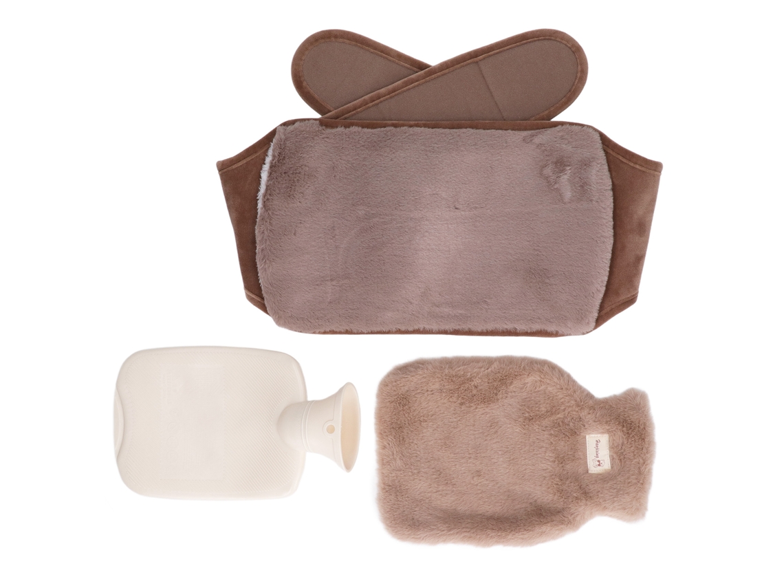 Bolsa De Água Quente Multifuncional De 1000ml Com Cinto Suave De Pelúcia Marrom Escuro Para Casa E Escritório
