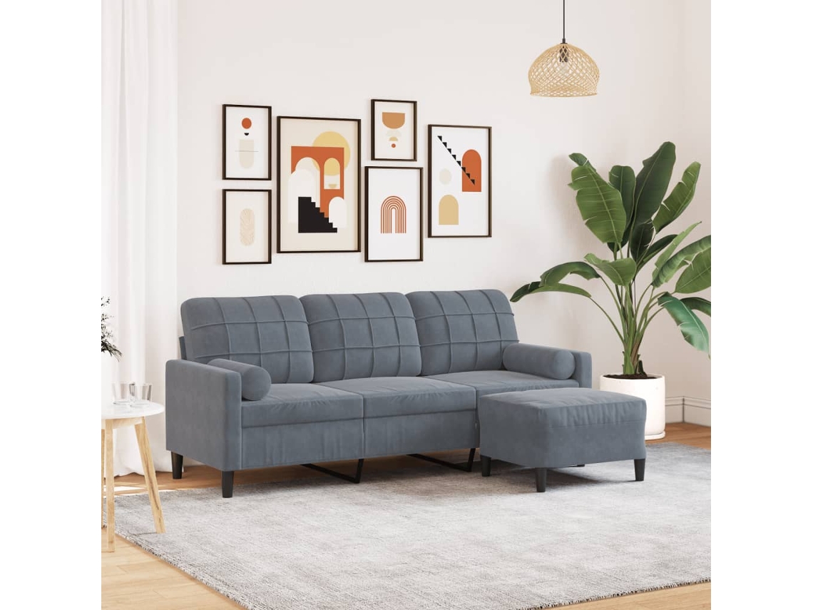 Vidaxl Sofá De 3 Lugares Com Apoio De Pés 180 Cm Veludo Cinza-escuro