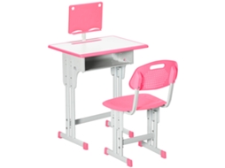 Secretária E Cadeira Para Criança Pp, Mdf E Aço Cor Rosa 60x45x90-120 Cm Homcom