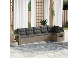 Vidaxl 6 Pcs Conjunto Sofás De Jardim Com Almofadões Vime Cinzento