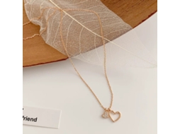 Colar com Pingente de Coração Duplo em Prata de Lei 925 , Estilo Coreano, Leve e Luxuoso, Design Simples. MDUG (dourado Champanhe)
