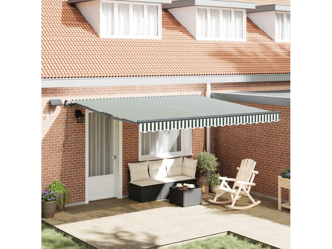 Vidaxl Toldo Retrátil Verde E Branco 400 × 300 Cm Tecido E Alumínio