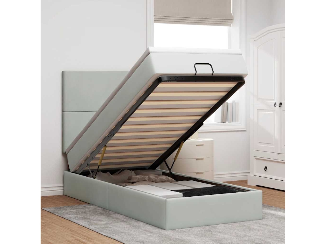 Vidaxl Estrutura Cama Otomana Colchões 80x200 Cm Veludo Cinzento Claro