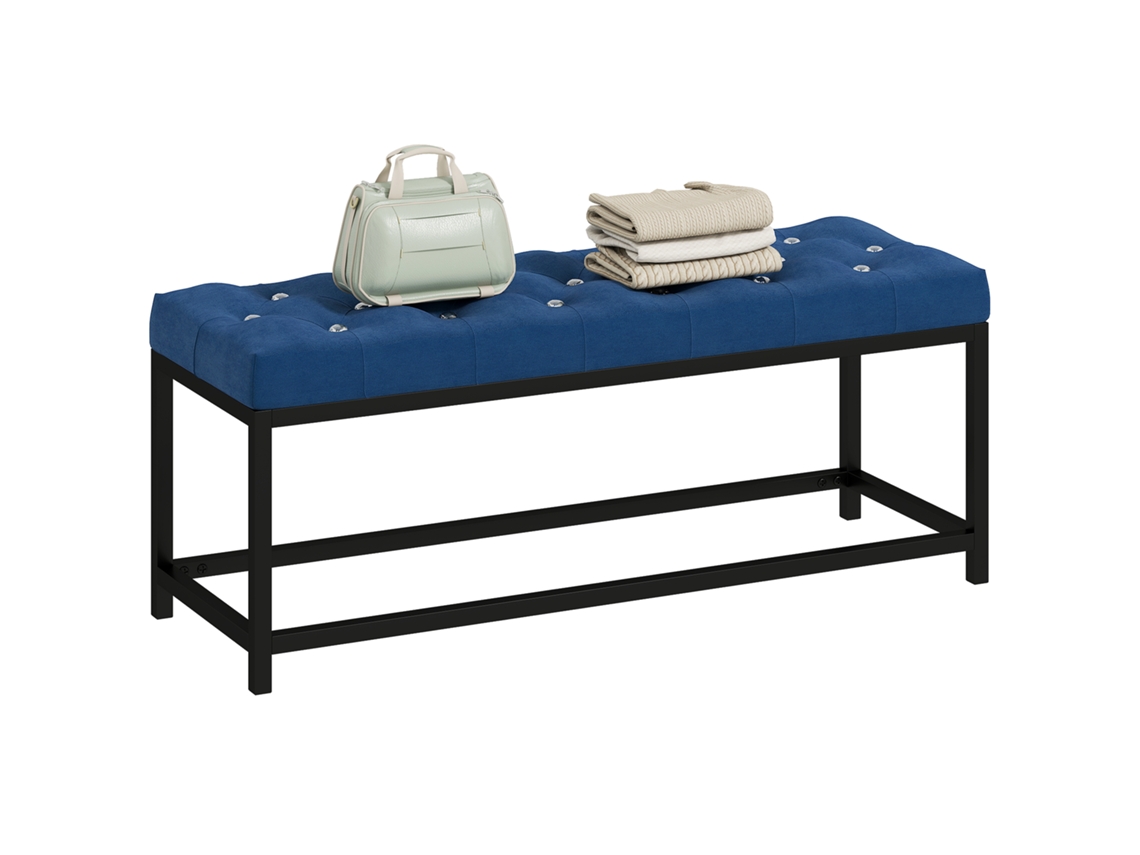 Banco de canto em veludo azul escuro, base de metal, 117x40x48cm BTFORUS