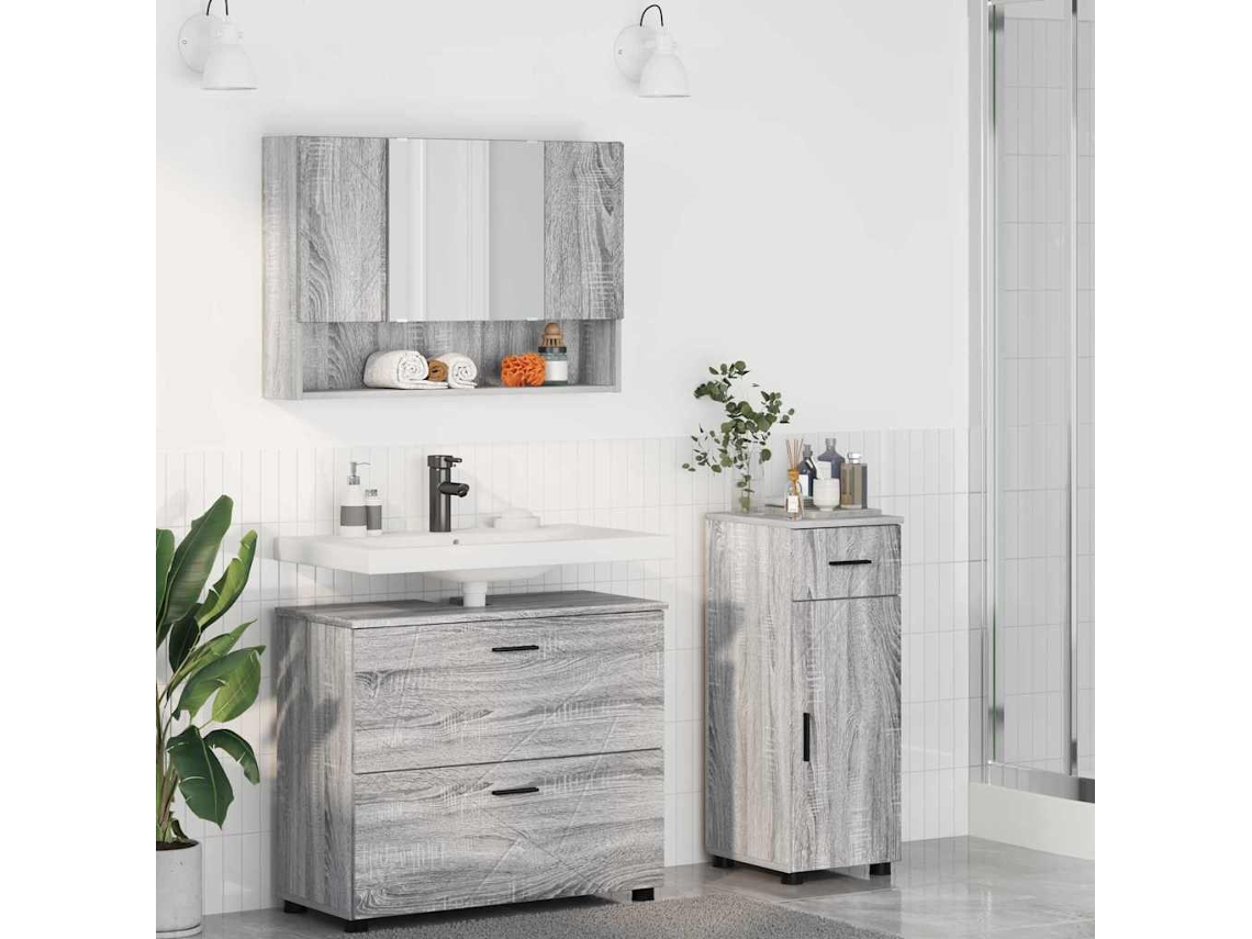 Vidaxl Conjunto De Móveis Para Banheiro 3 Unid. Cinza Sonoma