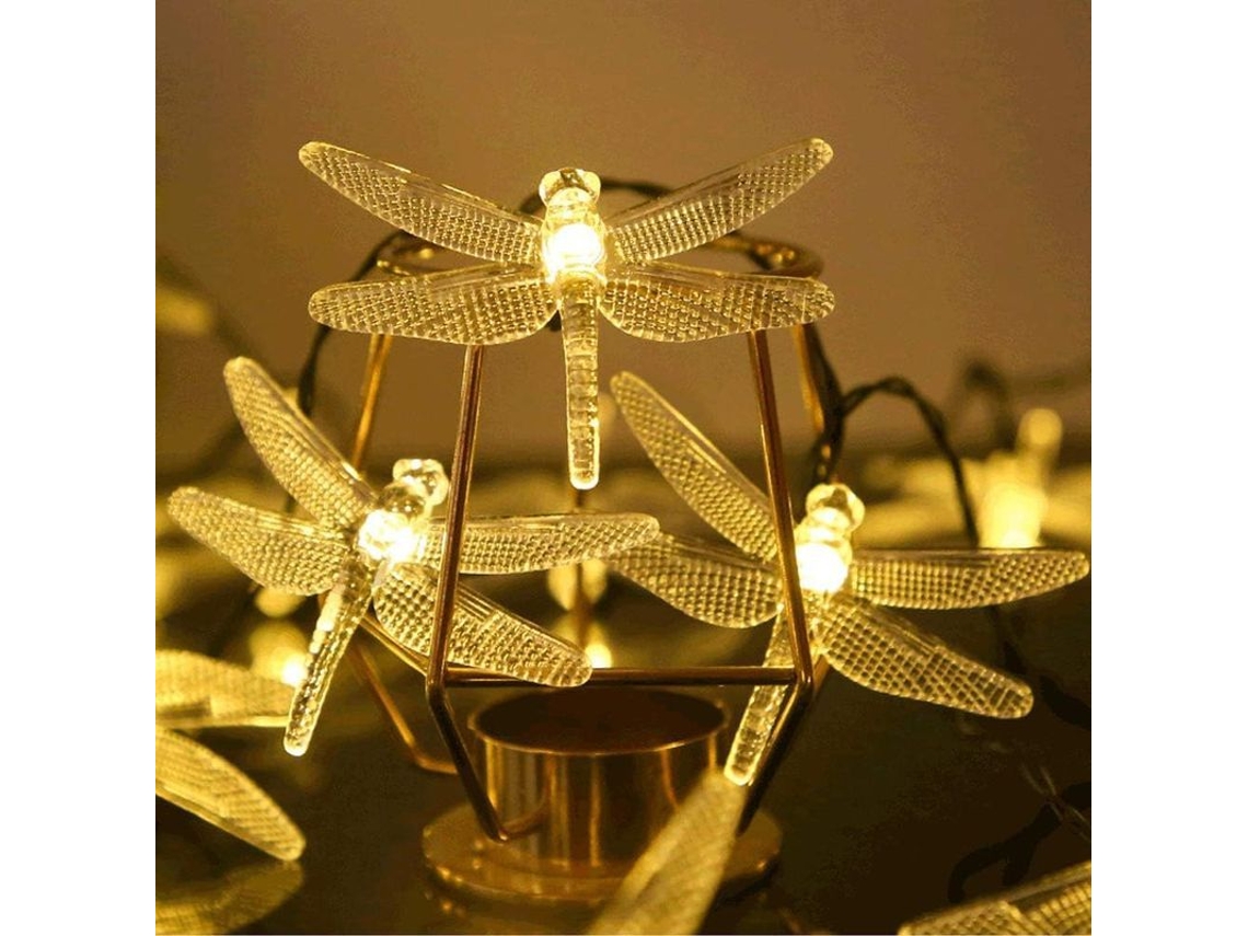 Luz De Fadas Solar Exterior Com Libélulas 50 Led Luz Branca Quente Impermeável 8 Modos De Luz Decoração Jardim