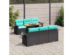 Vidaxl 7 Pcs Conjunto De Sofás P/ Jardim C/ Almofadões Vime Pe Preto