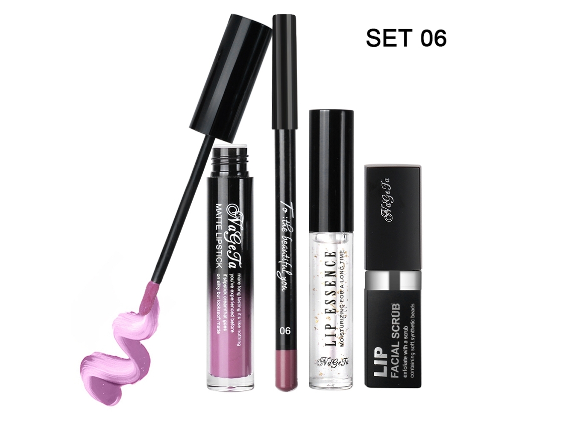12 Colores Gloss Labial Lápiz Labial Crema Exfoliante Esencia Líquida Cosmético Labial 4pcs 06