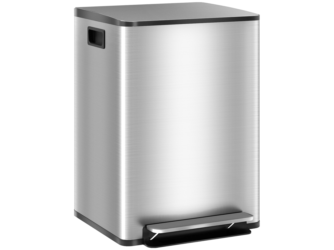 Lixeira De Cozinha De 2 Compartimentos Com Pedal, 2 X 20l, Em Aço Inoxidável, Com Tampa De Fecho Suave.