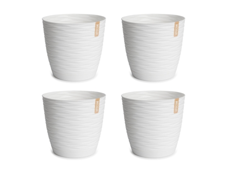 Conjunto de 4 vasos decorativos redondos de 15 cm com placas integradas. Branco ARECA