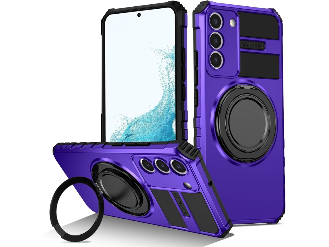 Capa Protetora Magnética Giratória 360° Para Samsung Galaxy S22, Suporte Para Celular, À Prova De Choque Roxa