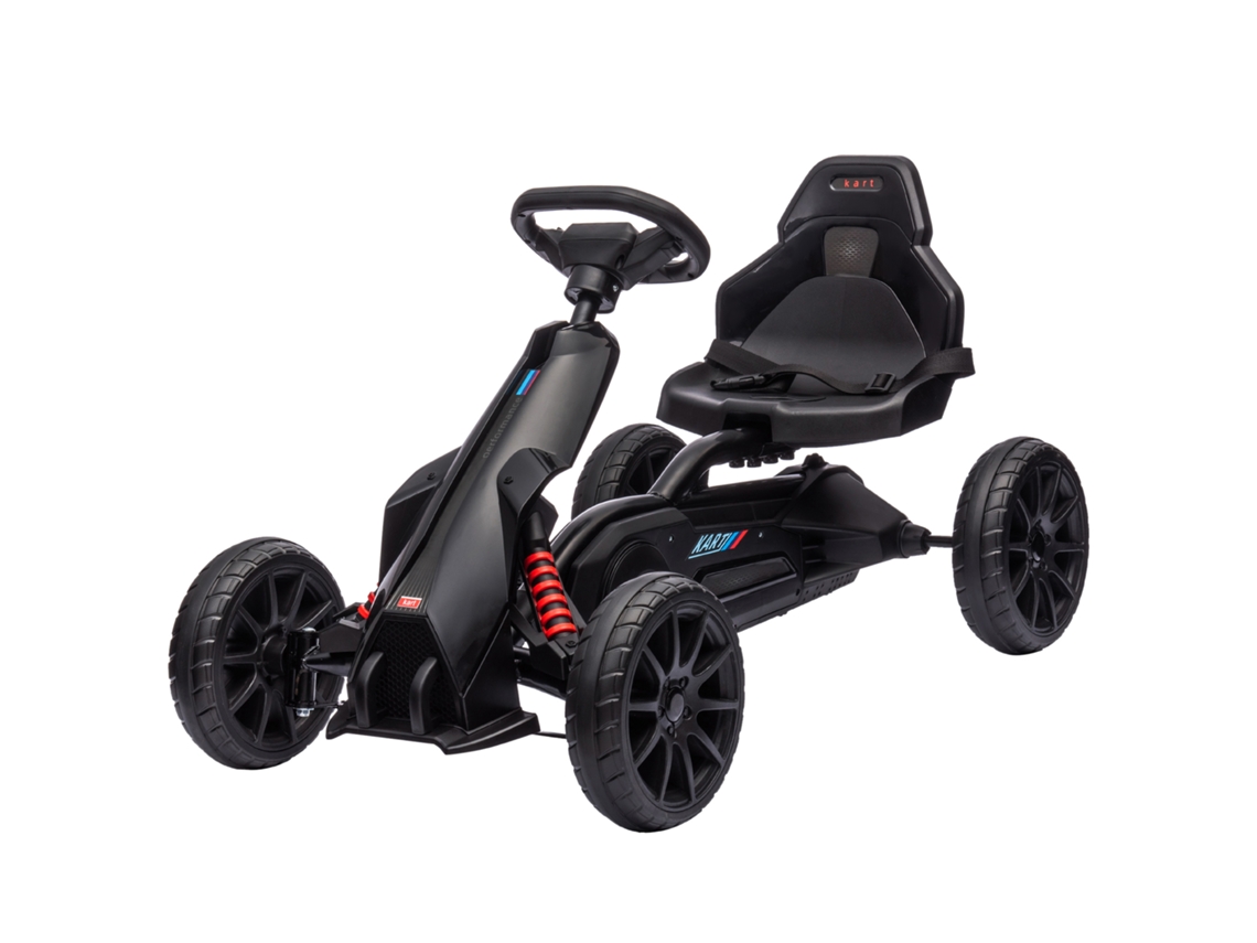Kart A Pedais Para Crianças Com Assento Ajustável Em 4 Posições, Travão De Mão E Rodas De Eva 100x58x58,5 Cm Preto