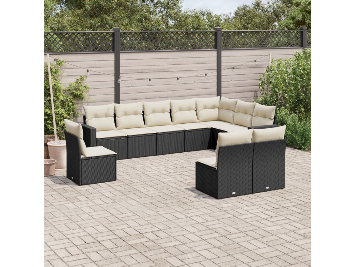 Vidaxl 10 Pcs Conjunto Sofás De Jardim C/ Almofadões Vime Pe Preto