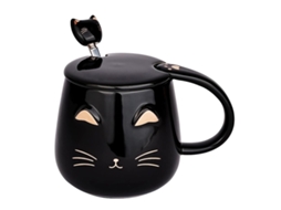Linda Xícara De Café Cerâmica Com Tampa E Bela Colher Aço Inoxidável, 400 Ml Para Café, Leite Ou Chá. Aquaforge