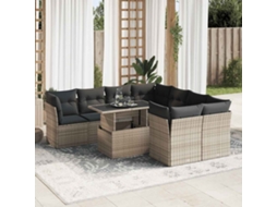 Vidaxl 9 Pcs Conjunto Sofás P/ Jardim Com Almofadões Vime Pe Cinzento