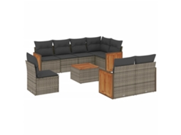 Maison Exclusive - 9 Pcs Conjunto Sofás P/ Jardim Com Almofadões Vime Pe Cinzento