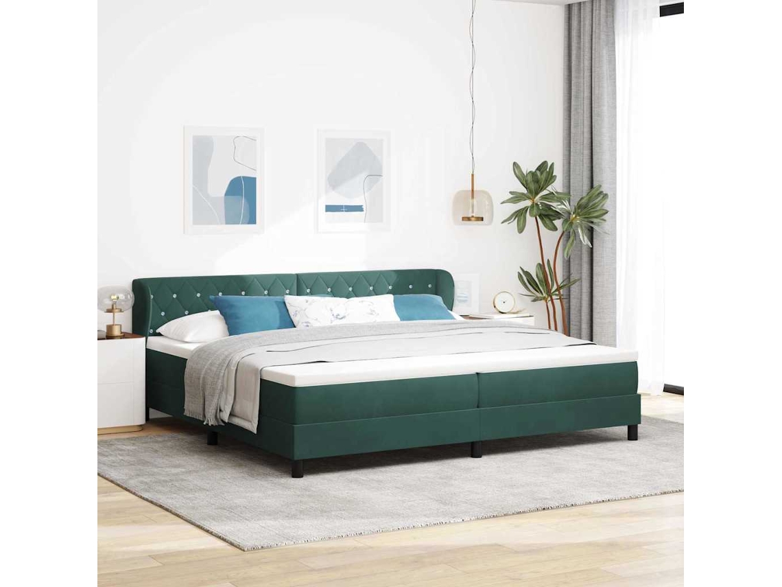 Vidaxl Cama Box Com Colchão Verde-escuro 200 X 200 Cm Veludo