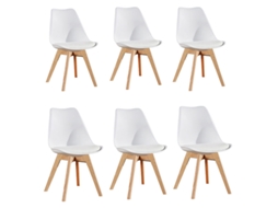 Conjunto de 6 Cadeiras de Jantar LIFE INTERIORS (83 x 44 x 48 x 46 - Couro Sintético - Branco)