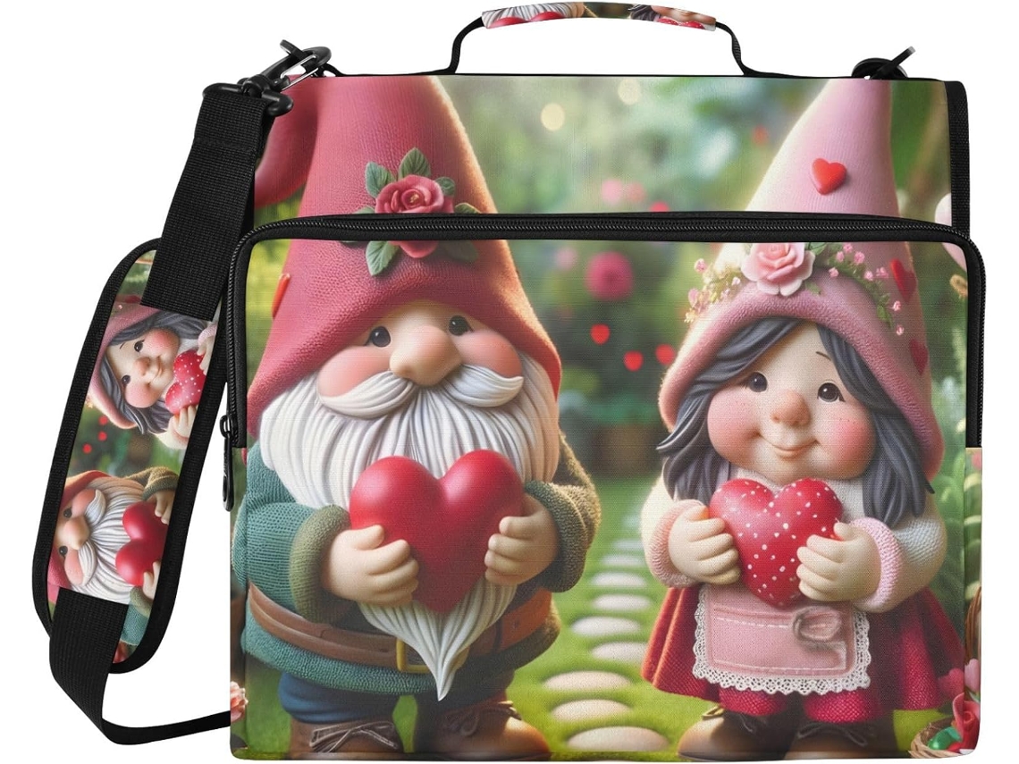 Pasta De 3 Argolas Com Zíper, Resistente À Água, Com Estampa De Gnomos Jardim, Ideal Escola E Escritório, Comporta