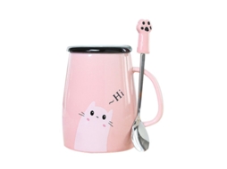 Taza De Cerámica Con Gato Bonito Y Cuchara De Acero Inoxidable, 450ml, Regalo Para Amantes De Los Gatos