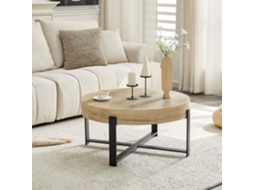 Mesa Centro Redonda 68cm Industrial Madeira Base Cruzada Preta