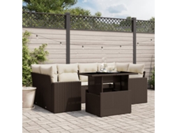 Vidaxl 7 Pcs Conjunto De Sofás Jardim C/ Almofadões Vime Pe Castanho