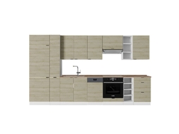 Linha De Fama De Cozinha, 355cm, Pt Carvalho, Carvalho Lambris/branco, Branco, Vicco