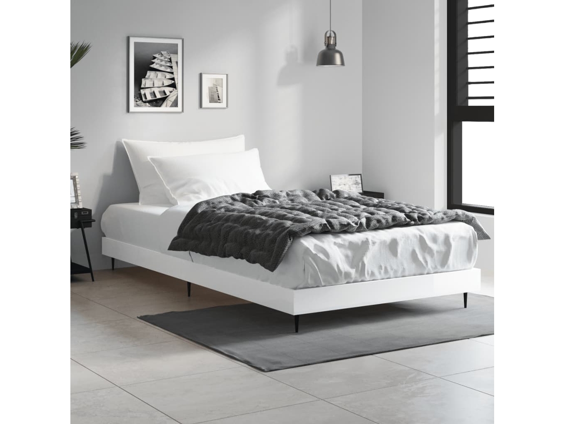 Vidaxl Estrutura Cama 90x200 Cm Derivados de Madeira Branco Brilhante