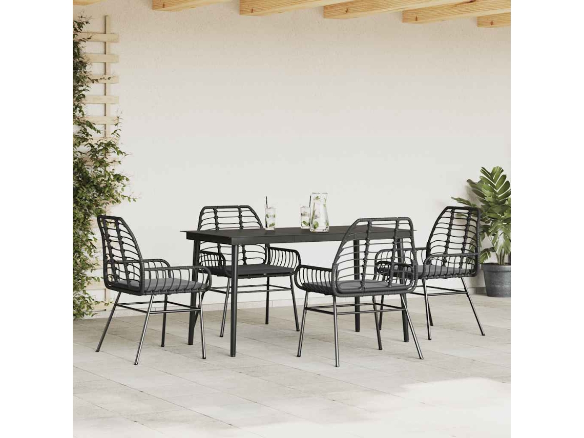 Vidaxl Conjunto De Jantar Jardim 5 Peças Almofadas Vidro Vime Pe Preto
