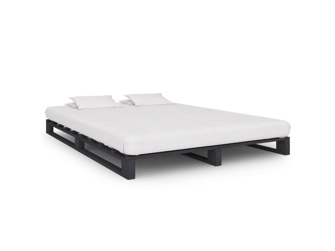 Estrutura De Cama Em Paletes Pinho Maciço 120x200 Cm Cinzento