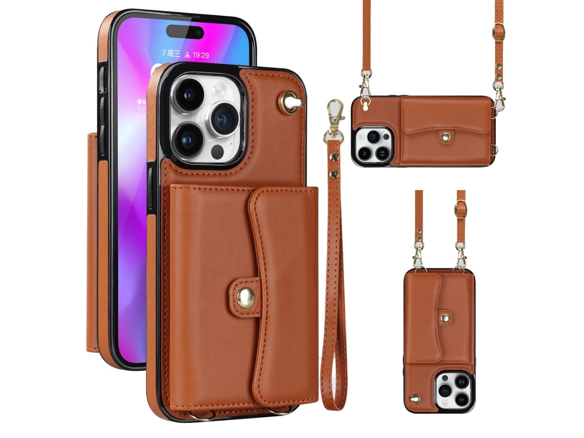 Suporte Casa Para Iphone 15 Pro Pele Sintética Com Porta-cartões Castanho