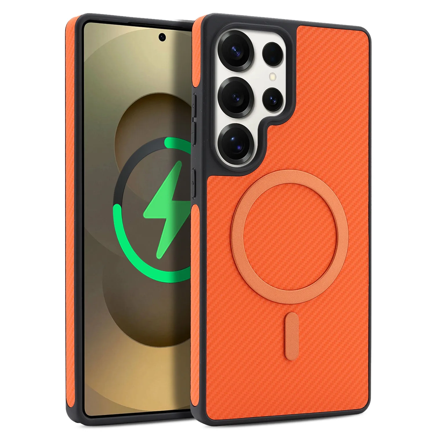 (laranja, Galaxy S24) Capa Protetora Magsafe Com Textura De Fibra De Carbono E Revestimento Interno Macio Para Proteção Contra Quedas.